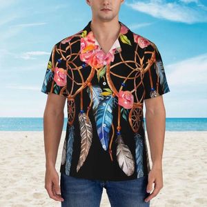 Chemises décontractées pour hommes Dream Catcher Beach Shirt Fleur rouge Imprimer Hawaiian Hommes Vintage Blouses à manches courtes Street Style Design Tops