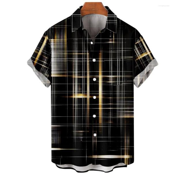 Chemises décontractées pour hommes Hobe Light Line Géométrie imprimée Hawaiian Bouton à manches courtes Summer Hipster Streetwear Streetwear Men Vêtements