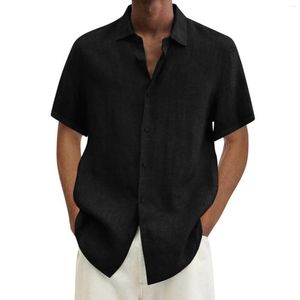 Chemises décontractées pour hommes robe hommes mâle été hawaï chemise solide à manches courtes double poche col rabattu bouton blanc superposition longue