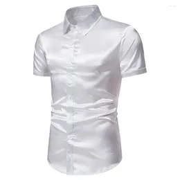 Chemises décontractées pour hommes Dress Men Shirt Daily Holiday Silk Légère extension Couleur solide Couleur d'été Tuxedo Smoking Like Satin Comfy
