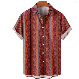 Chemises décontractées pour hommes habiller les fleurs rouges de palmier imprimé hawaïen bouton à manches courtes à manches d'été streetwear hipster streetwear mens vêtements