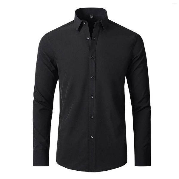 Chemises décontractées pour hommes Chemise habillée Formelle Stretch Wrinkle Frees Manches longues Slim Fit Boutonné pour la fête de mariage Blouse à col rabattu