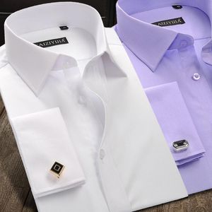 Chemises décontractées pour hommes Chemise habillée Bouton de manchette française Tuxedo avec boutons de manchette à manches longues Mariage Vêtements de fête formelle Camisa Masculin