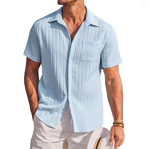 Chemises décontractées pour hommes habiller la chemise quotidienne des vacances quotidiennes polyester régulier à manches courtes à manches estivales de plage d'été bouton confortable