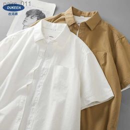 Casual shirts voor heren Dukeen zwaargewicht shirt met korte mouwen Heren Heren Summer Solid Color Rapel Pocket Casual Shirt Katoen Witte shirts 240402