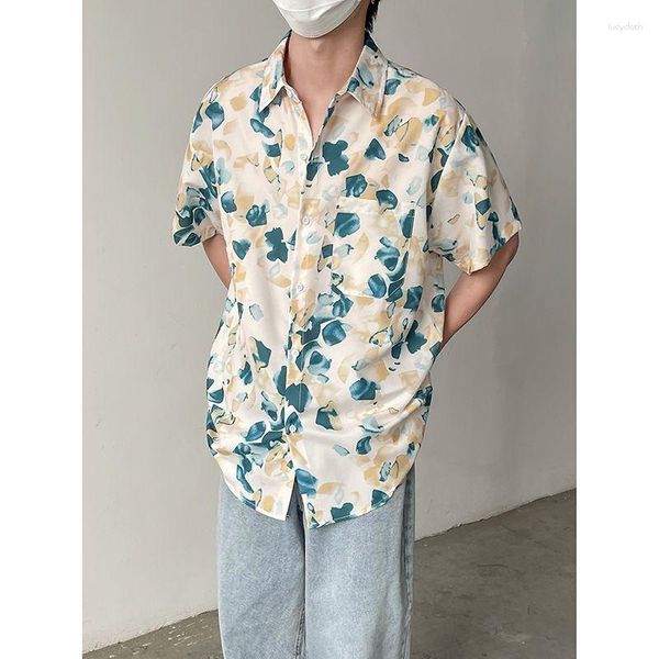 Camisas casuales para hombres E-Baihui Summer Flower Shirt Version Korean Versión para hombres Tops de collar retro de cuello retro