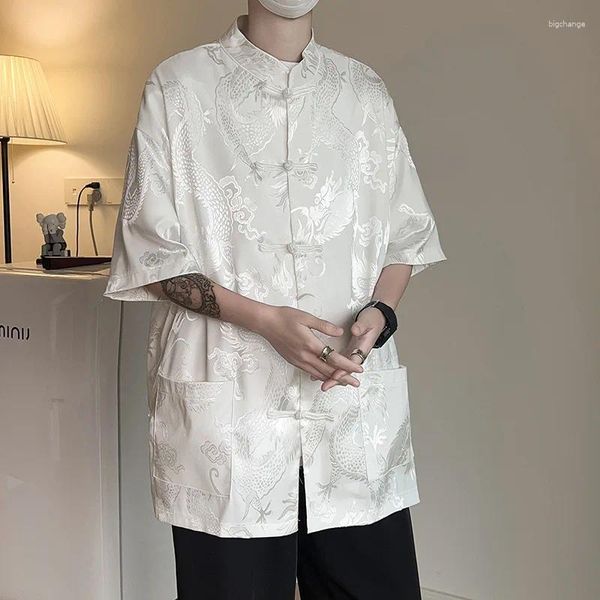 Chemises décontractées pour hommes Ebaihui Chemise chinoise Vintage Disc Boucle Design à manches courtes Blouse blanche Blusas Mode Cardigan polyvalent Top