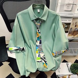 Chemises décontractées pour hommes Ebaihui Japonais JK Chemise Vert Couleur Solide Blouse masculine Version coréenne Drop Feel Non Iron DK Uniforme avec cravate