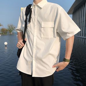 Heren casual overhemden EBAIHUI wit met stropdas set preppy uniform DK los shirt met lange mouwen paar basic korte Aziatische maat 230804