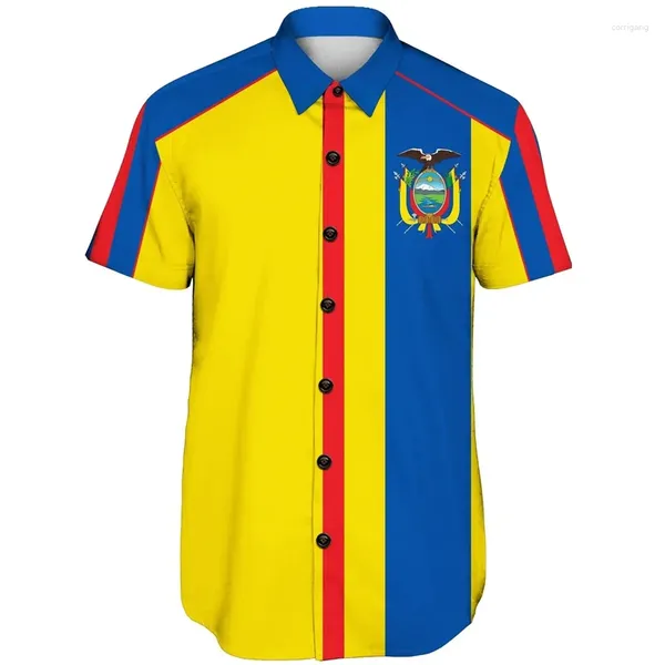 Camisas casuales para hombres Ecuador Flag Map Gráfico para hombres Camisa de manga corta de Hawai