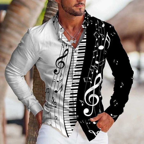 Chemises décontractées pour hommes Organe électronique Musique hawaïenne 3d Imprimé hommes Fashion Summer Beach Blouse Cuba Lapel Mens Vêtements 24416