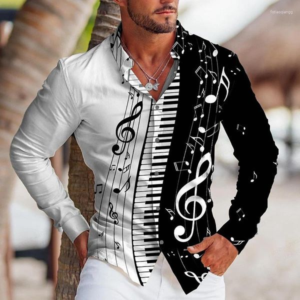 Chemises décontractées pour hommes Organe électronique Musique hawaïenne Imprimé en 3d Mode pour hommes Blouse de plage d'été Cuba Revers Vêtements pour hommes