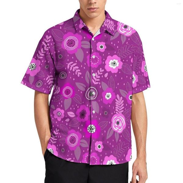 Camisas casuales para hombres elegantes ditsy flores flores moradas