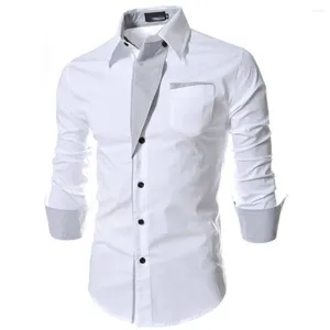 Chemises décontractées pour hommes, hauts formels élégants, chemise habillée Slim avec tissu en Polyester à manches longues, tailles M 2XL, couleurs blanc/noir/rouge/marine