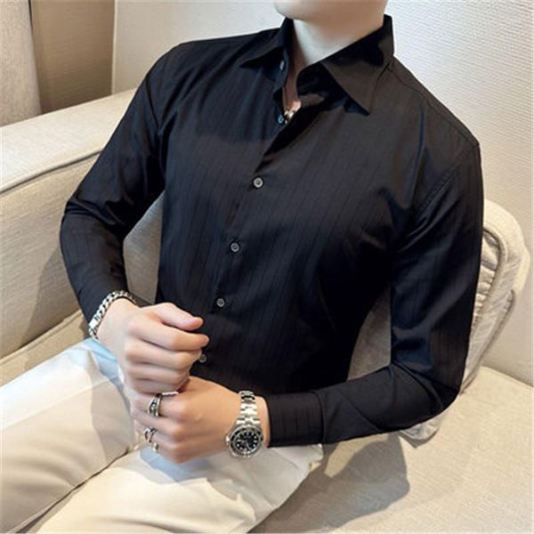 Camisas informales para hombre, camisas elegantes formales de manga larga para baile de graduación, blusa ajustada blanca para boda, Camiseta clásica a rayas, ropa para hombre 2023