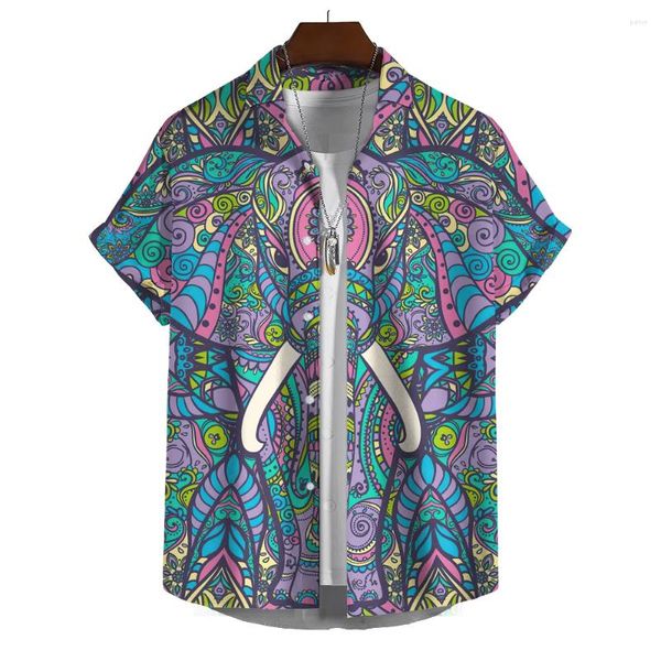 Chemises décontractées pour hommes Elephant Totem Print Summer Beach Party surdimensionné à manches courtes Mode Blouses à simple boutonnage Vêtements pour hommes