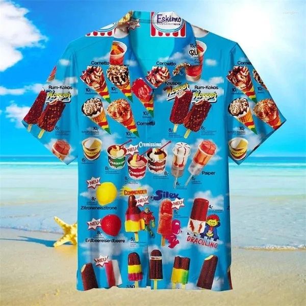 Chemises décontractées pour hommes est en vrac respirant 3D imprimé tendance fraîche fraîche glaces crème crème à la plage tops courts manches d'été