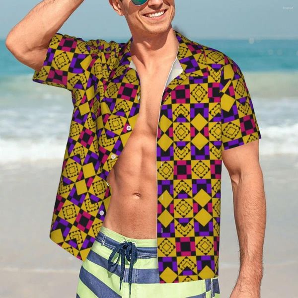 Camisas casuales para hombres Geometría étnica Camisa de playa Estampado africano Hombre hawaiano Blusas elegantes Mangas cortas Y2K Ropa de diseño divertido