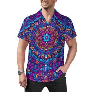 Chemises décontractées pour hommes ethnique Mandala Blouses homme Vintage imprimé hawaïen à manches courtes motif mode surdimensionné plage chemise cadeau