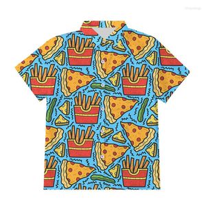 Casual shirts voor heren EU -maat mannen Zomer 3d Fries Pizza Gedrukte knop Vakantie feest Food Printing Korte mouw Oversie