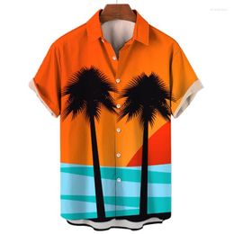 Camisas casuales para hombres Estilo europeo y americano Verano 3D Cocotero Impresión de manga corta Forro hawaiano Camisa de gran tamaño Impresión digital