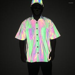 Chemises décontractées pour hommes européens et américains colorés à manches courtes à manches courtes Hip Hop Sept Color Glow