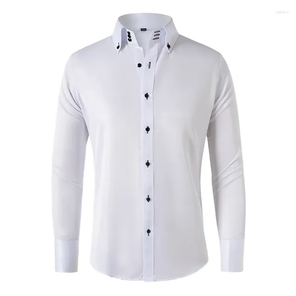 Camisas casuales para hombres Camisa de código europeo Moda de primavera Negocios Vestido de botón de cristal francés Manga larga