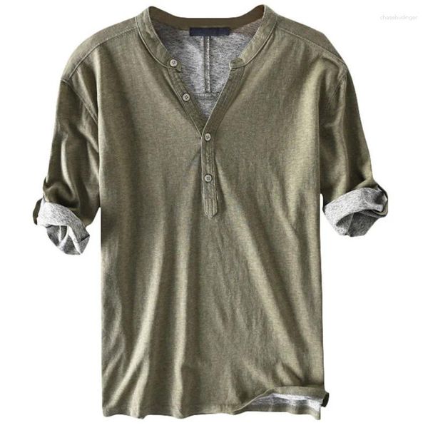 Chemises décontractées pour hommes Hommes européens Chemise lâche Summer Mid Sleeve Pur Coton Mâle Streetwear Plus 5XL Kaki Polo Army Green