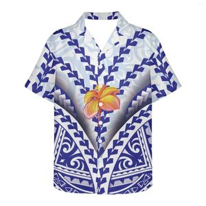 Casual shirts voor heren alledaags shirt losse mode top mannen korte mouw v nek zomer polynesisch traditioneel tribaal ontwerp tattoo -patroon
