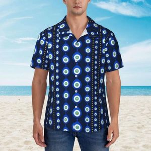 Chemises décontractées pour hommes Evil Eye Print Beach Shirt Homme Bleu et Or Hawaiian Manches courtes Design Tendance Blouses surdimensionnées Idée cadeau