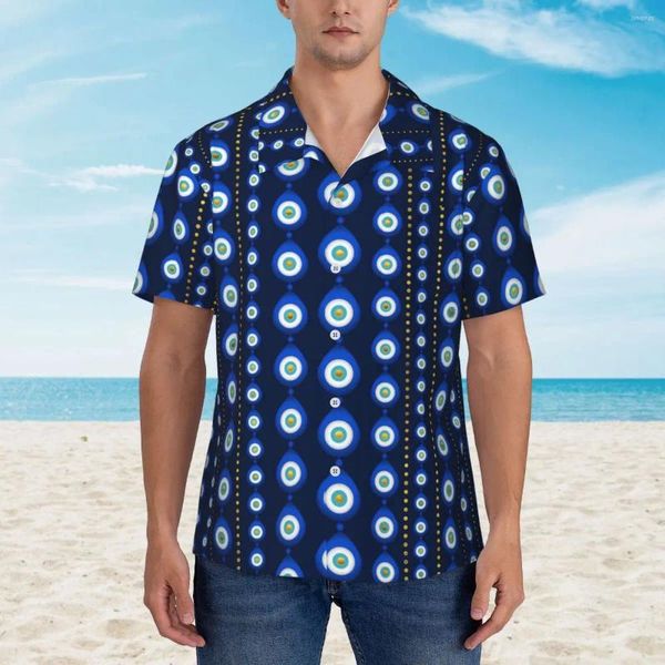 Camisas casuales para hombres Camisa de playa con estampado de mal de ojo Hombre Azul y dorado Diseño de manga corta hawaiana Blusas de gran tamaño de moda Idea de regalo