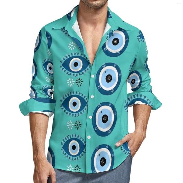 Camisas informales para hombre, camisa Y2K con estampado de mal de ojo, blusas de moda de primavera con ojos abstractos, Top de gran tamaño estampado de manga larga