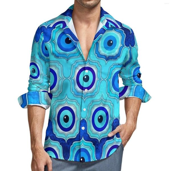 Camisas informales para hombre, camisa con diseño de mosaico de mal de ojo, estampado abstracto, blusas con estilo gráfico de manga larga, Tops Retro de gran tamaño para primavera