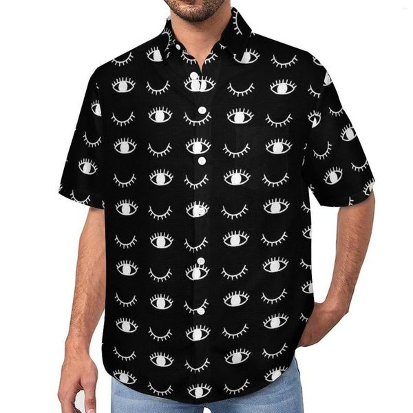 Camisas casuales para hombres Camisa con estampado de pestañas Sleepy Eyes Beach Loose Summer Y2K Blusas Manga corta Ropa de gran tamaño personalizada