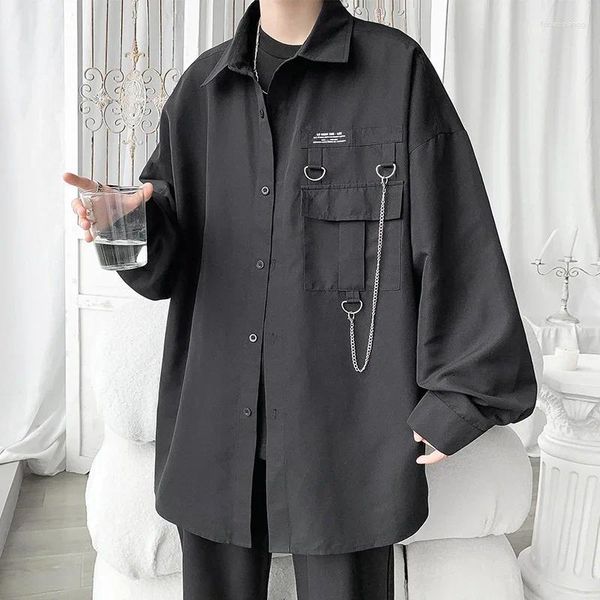 Chemises décontractées pour hommes Fée Hommes Streetwear Harajuku Mode coréenne surdimensionnée Grunge Vêtements Vêtements noirs Alt pour chaîne de chemise gothique