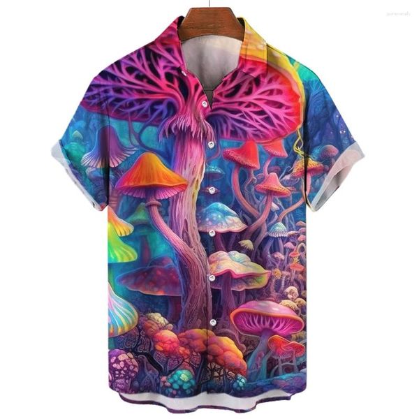Chemises décontractées pour hommes Fairyland Champignon Hommes Hawaïen Été 3D Imprimé Vacances Plage Chemise Tendance Femmes Vêtements Revers Blouse Plaine