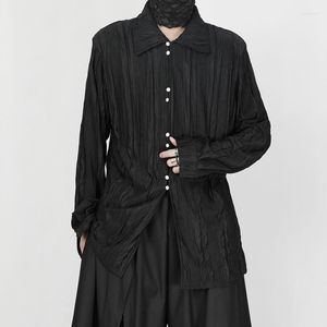 Camisas casuales para hombres Otoño 2023 Camisa negra Estilo chino Restauración de formas antiguas Diseño de pliegues Drape Marea Guapo Suelto Shir de manga larga