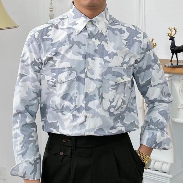 Camisas casuales para hombres Otoño Camuflaje Camisa Vestido Camisa Masculina Social Italiano Alta Calidad Estilo Británico Hombres Manga larga