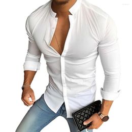 Chemises décontractées pour hommes automne printemps chemise hommes col montant coupe ajustée simple boutonnage couleur unie formel affaires bureau vêtements