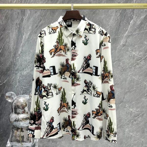 Camisas casuales para hombres Fall Vintage Animal Patrón de estampado Vestido Camisa Masculina Social italiano Estilo británico Hombres mangas largas