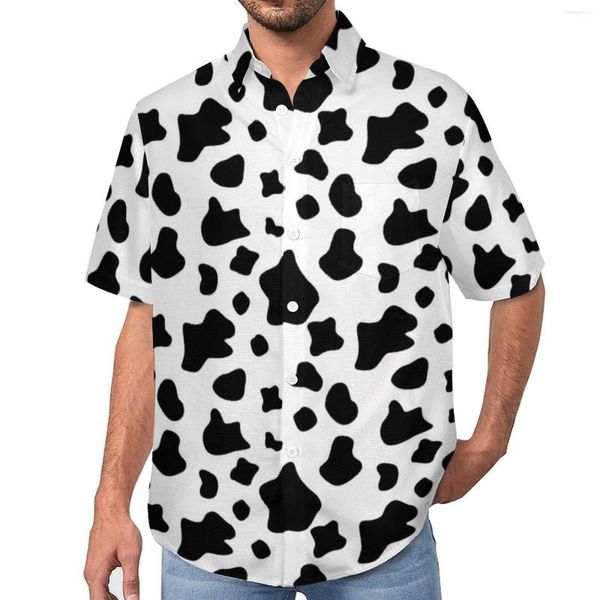 Camisas informales para hombre, blusas con estampado de animales de granja para hombre, divertidas manchas de vaca, manga corta hawaiana, camisa de vacaciones de gran tamaño personalizada con estilo, regalo