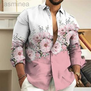 Casual shirts voor heren mode 2023 Heren shirt Bloempatroon 3D Druk roze blauw paars grijze outdoor street lange mouw kledingontwerper casual 2449