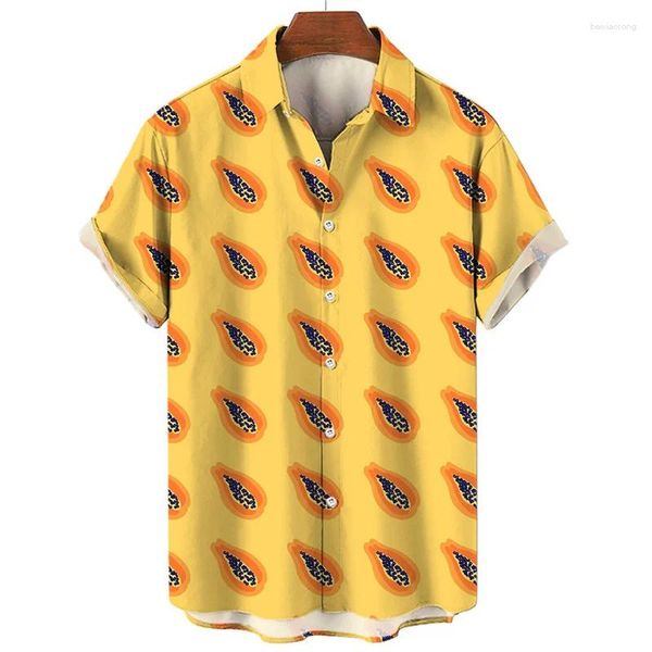 Chemises décontractées pour hommes Fashion 2D Fruits au citron orange Papaya Printing For Men Kid Cool Streetwear Short Summer Hawaiian Clothing Tops