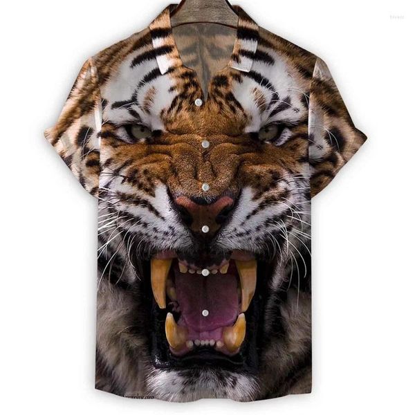 Camisas casuales para hombres moda 3D estampado estampado animal camisa tigre hombres mangas de verano mangas cortas harajuku street blusa suelta tops ropa