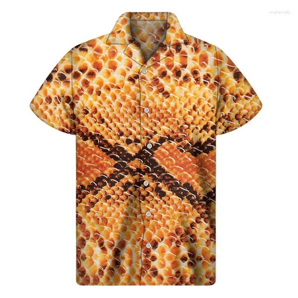 Camisas casuales para hombres Moda Animal Piel de serpiente Impresión 3D Hombres hawaianos Camisa con botones de solapa multicolor Calle Mangas cortas sueltas Blusa Tops