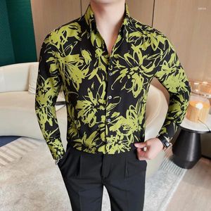 Camisas casuales para hombres Camisa estampada de moda 2024 Spring manga larga Fit Slim Business Dress Formal Office Social Men Clothing