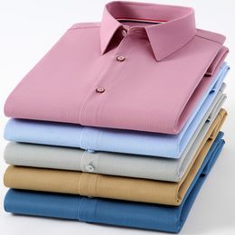 Men s casual shirts mode bamboe vezeljurk voor man lange mouwen wit blauw klassiek mannelijk sociaal kantoorwerk 230407