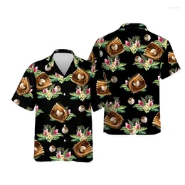 Chemises décontractées pour hommes Fashion Baseball 3D Imprimé pour hommes vêtements Softball Beach Shirt Ball Sport Blouse Blouse Vacation Hawaiian Blouses