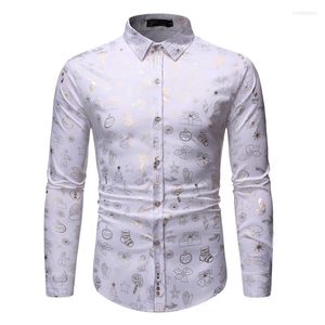Casual shirts voor heren mode Bronzen kerstshirt Men Camisa Masculina 2023 Brand Lange Mouw Mens White Dress Xmas Party Prom Chemise XL