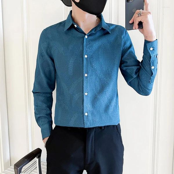 Chemises décontractées pour hommes Mode Business Gentleman Beau Version coréenne Tendance Couleur unie Lumière Luxe Personnalité Chemise imprimée